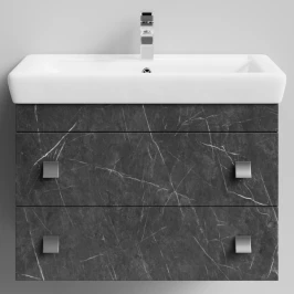 Тумба Квадро 80 подвесной, Мрамор Графит софт тач ПВХ 4044-3 Vodok с раковиной в комплекте