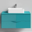 Тумба Липс 100, пример RAL 5021 Водная синь, матовая, 2 ящика, подвесной Vodok с раковиной в комплекте