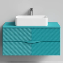 Тумба Липс 100, пример RAL 5021 Водная синь, матовая, 2 ящика, подвесной Vodok с раковиной в комплекте