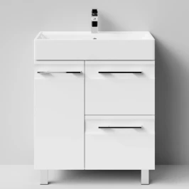 Тумба Мальта 70 напольный, ящики и дверь, белый глянец, левый Vodok с раковиной в комплекте