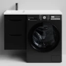 Тумба Смайл 100 подвесной, под стиральную машину, левая, черный глянец Vodok с раковиной в комплекте