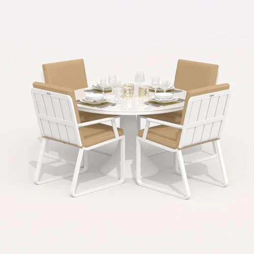 Обеденная группа DIVA ALBA  каркас белый / стол стекло диа 110 / ткань бежевая