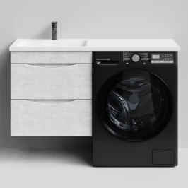 Тумба Смайл 120 подвесной, под стиральную машину, левая, Белый камень ПВХ 57805 Vodok с раковиной в комплекте
