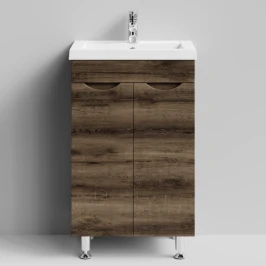 Тумба Смайл 50 напольный, Дуб крымский коричневый ПВХ 131005-9005 Vodok с раковиной в комплекте