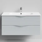 Тумба Эйфория 100 F7, пример RAL 7040 Серое окно, матовая, 2 ящика, подвесной Vodok с раковиной в комплекте