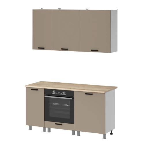 Готовый кухонный гарнитур МК Аленушка 1,6м в.6 Орешник Матовый Вижен,скоба черный,сонома (без столешницы)