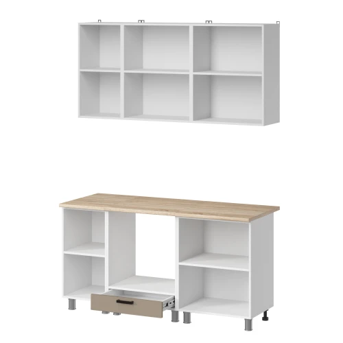 Готовый кухонный гарнитур МК Аленушка 1,6м в.6 Орешник Матовый Вижен,скоба черный,сонома (без столешницы)