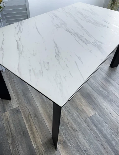 Стол CREMONA 180 KL-99 Белый мрамор матовый, итальянская керамика / черный каркас, ®DISAUR