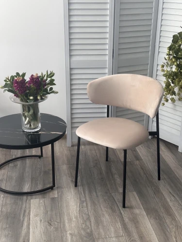 Стул ЛЕОНАРДО H-06 Бежевый, велюр / черный каркас М-City