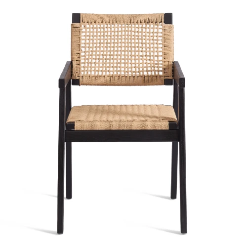 Стул VANHEIM дерево вяз/бечевка, черный, 46х45х83 см