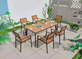 Комплект мебели из литого алюминия с ДПК стол ПОЛИВУД-9 160*90 + 6 кресел ПОЛИВУД-2