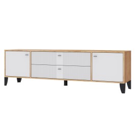 Тумба под телевизор Парус-10, Дуб крафт золотой, Карбон фарфор