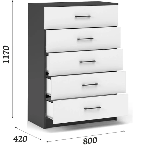 Комод «Чикаго» 5ящ Антрацит/Белый