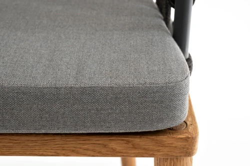 "Диего" стул плетеный из роупа, основание дуб, роуп темно-серый круглый, ткань серая