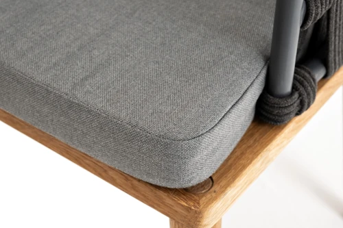 "Диего" стул плетеный из роупа, основание дуб, роуп темно-серый круглый, ткань серая