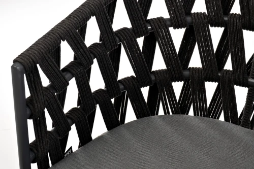 "Диего" стул плетеный из роупа, основание дуб, роуп темно-серый круглый, ткань серая