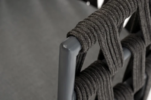 "Диего" стул плетеный из роупа, основание дуб, роуп темно-серый круглый, ткань серая