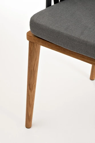 "Диего" стул плетеный из роупа, основание дуб, роуп темно-серый круглый, ткань серая