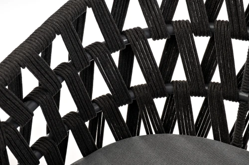 "Диего" стул плетеный из роупа, основание дуб, роуп темно-серый круглый, ткань серая