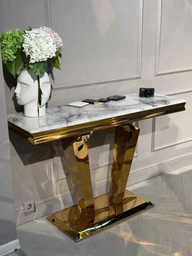 Стол-консоль Адамант IST-804,120х40х78 см, небесный белый/золотой