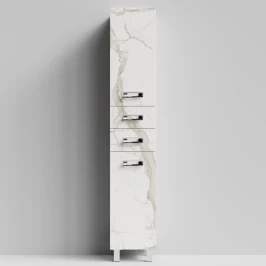 Пенал Орландо 35 напольный, Мрамор Белый натур милк ПВХ 2537, правый, бельевая корзина