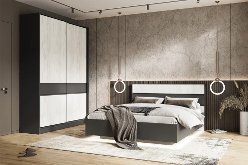 Кровать парящая с подъемным механизмом Роджина 1,6 м, Дуб крафт белый, Графит