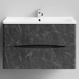 Тумба Адель 90 подвесной, Мрамор Графит софт тач ПВХ 4044-3 Vodok с раковиной в комплекте