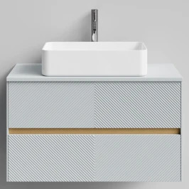 Тумба Аурум 90, пример RAL 7040 Серое окно, матовая, 2 ящика, подвесной Vodok с раковиной в комплекте