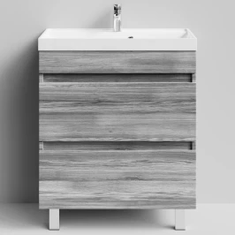 Тумба Бест 70  напольный, Лиственница структурная контрастно-серая ПВХ 64202 Vodok с раковиной в комплекте