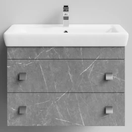 Тумба Квадро 80 подвесной, Мрамор Серый софт тач ПВХ 4044-1 Vodok с раковиной в комплекте