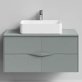 Тумба Липс 100, пример RAL 7005 Мышино-серый, матовая, 2 ящика, подвесной Vodok с раковиной в комплекте