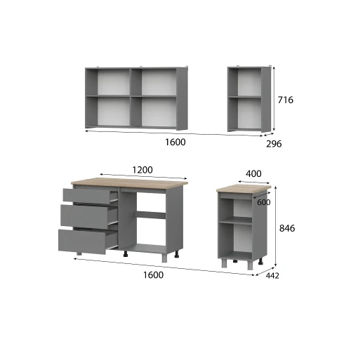 Готовая кухня Денвер 1,6 м, Графит серый, Сонома