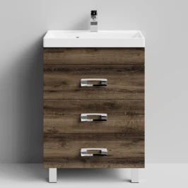 Тумба Орландо 60 напольный, Дуб крымский коричневый ПВХ 131005-9005 Vodok с раковиной в комплекте
