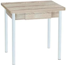 Эко 80х60 стол обеденный раскладной с ящиком / Дуб сонома/белый