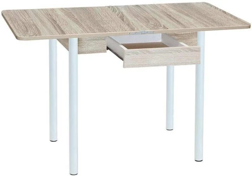 Эко 80х60 стол обеденный раскладной с ящиком / Дуб сонома/белый