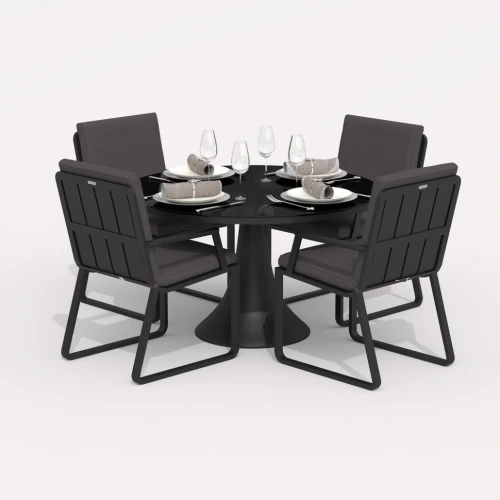 Обеденная группа DIVA ALBA  каркас карбон / стол стекло диа 110 / ткань антрацит