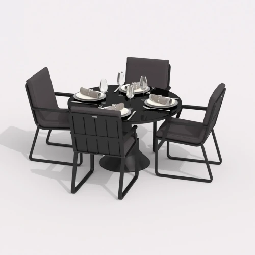 Обеденная группа DIVA ALBA  каркас карбон / стол стекло диа 110 / ткань антрацит