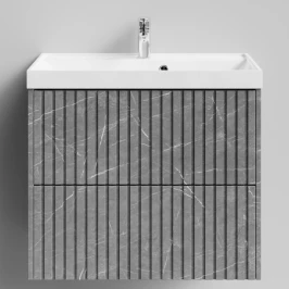 Тумба Тач 70 подвесной, Мрамор Серый софт тач ПВХ 4044-1 Vodok с раковиной в комплекте