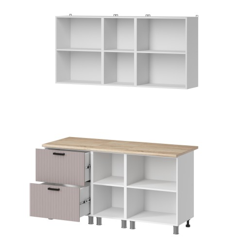 Готовый кухонный гарнитур МК Аленушка 1,6м в.4 Лотос Кашемир,скоба антрацит,сонома