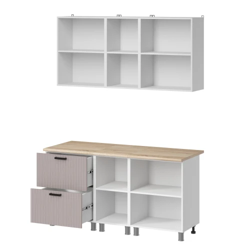 Готовый кухонный гарнитур МК Аленушка 1,6м в.4 Лотос Кашемир,скоба антрацит,сонома