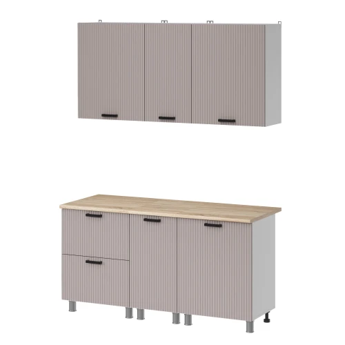 Готовый кухонный гарнитур МК Аленушка 1,6м в.4 Лотос Кашемир,скоба антрацит,сонома