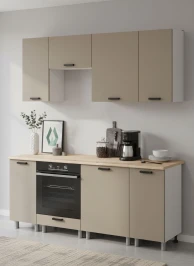 Готовый кухонный гарнитур МК Аленушка 2м Орешник Матовый Вижен,скоба черный,сонома (без столешницы)