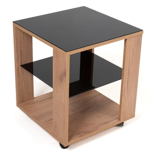 Стол журнальный BeautyStyle 6 дуб крафт золотой/стекло черное