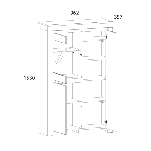 Шкаф с витриной 1V2D, TAURUS, цвет белый\дуб вотан