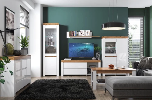 Шкаф с витриной 1V2D, TAURUS, цвет белый\дуб вотан