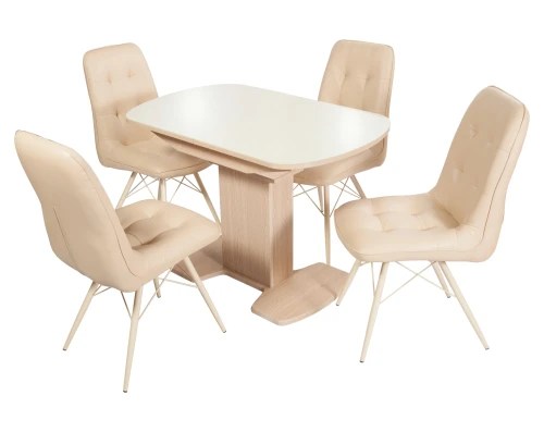 Стол Корсика,  Дуб выбеленный/Стекло молочное