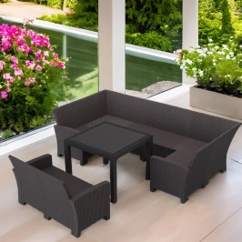 Комплект садовой мебели под ротанг Калифорния “California“с П- образный диваном 136х264х136 см 6 мест, 2х местным диваном 121х62 см, без подушек со столом 95х95см