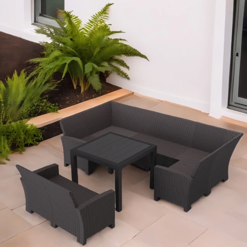 Комплект садовой мебели под ротанг Калифорния “California“с П- образный диваном 136х264х136 см 6 мест, 2х местным диваном 121х62 см, без подушек со столом 95х95см