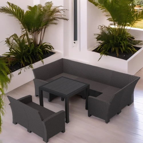 Комплект садовой мебели под ротанг Калифорния “California“с П- образный диваном 136х264х136 см 6 мест, 2х местным диваном 121х62 см, без подушек со столом 95х95см