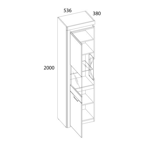 Шкаф с витриной 1V1D L, TORINO, цвет белый/Дуб наварра